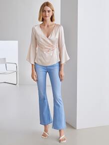 MOTF PREMIUM 100% SILK BELL SLEEVE BLOUSE - Baby Pink - View 8