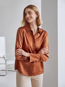 MOTF PREMIUM 100% SILK STRAIGHT FIT SHIRT - Burnt Orange - View 7