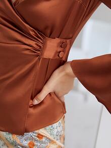 MOTF PREMIUM 100% SILK BELL SLEEVE BLOUSE - Burnt Orange - View 9