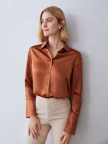 MOTF PREMIUM 100% SILK STRAIGHT FIT SHIRT - Burnt Orange - View 8