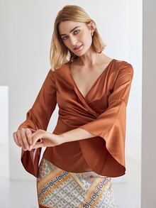 MOTF PREMIUM 100% SILK BELL SLEEVE BLOUSE - Burnt Orange - View 10
