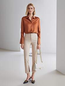 MOTF PREMIUM 100% SILK STRAIGHT FIT SHIRT - Burnt Orange - View 9