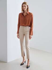 MOTF PREMIUM 100% SILK STRAIGHT FIT SHIRT - Burnt Orange - View 10