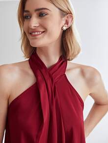 MOTF PREMIUM STRAIGHT FIT GATHERED HALTER TOP - Burgundy - View 3