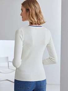 MOTF PREMIUM 羊毛混紡修身刺繡套頭毛衣 - 白色 - 查看 2