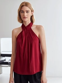 MOTF PREMIUM STRAIGHT FIT GATHERED HALTER TOP - Burgundy - View 4