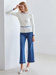 MOTF PREMIUM 羊毛混紡修身刺繡套頭毛衣 - 白色 - 查看 3