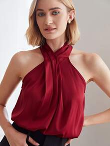 MOTF PREMIUM STRAIGHT FIT GATHERED HALTER TOP - Burgundy - View 6