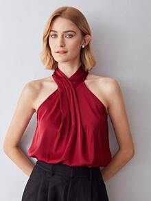 MOTF PREMIUM STRAIGHT FIT GATHERED HALTER TOP - Burgundy - View 7