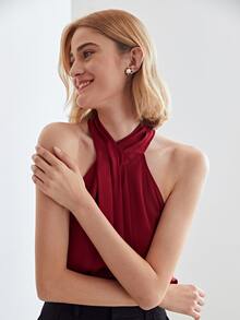 MOTF PREMIUM STRAIGHT FIT GATHERED HALTER TOP - Burgundy - View 8