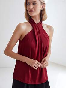 MOTF PREMIUM STRAIGHT FIT GATHERED HALTER TOP - Burgundy - View 9