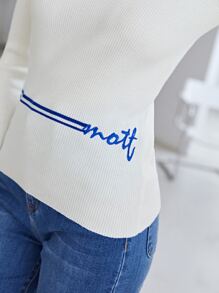 MOTF PREMIUM 羊毛混紡修身刺繡套頭毛衣 - 白色 - 查看 9