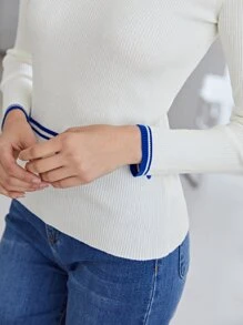 MOTF PREMIUM 羊毛混紡修身刺繡套頭毛衣 - 白色 - 查看 10