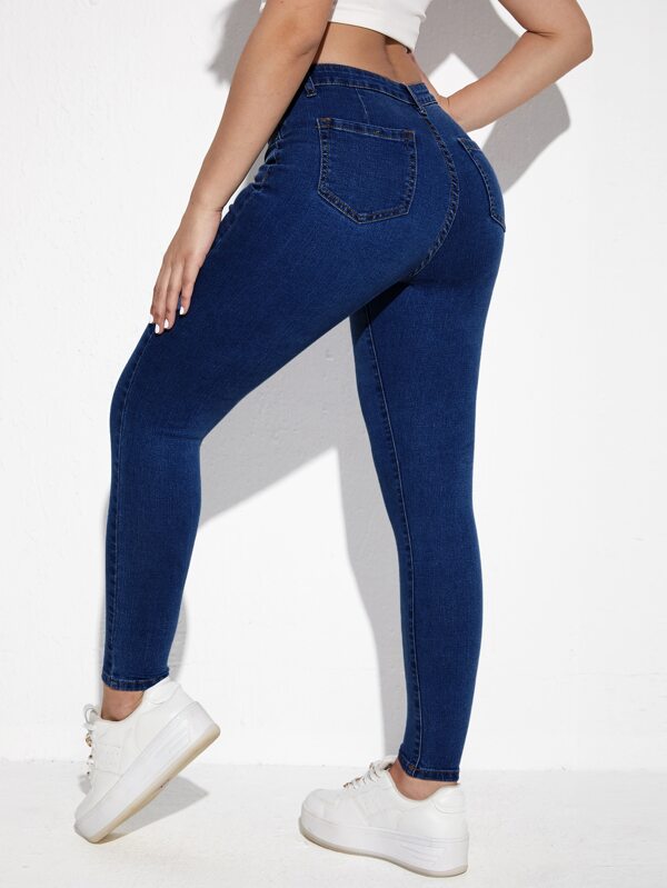 Flexra Damen Lässig Slim Fit Jeans mit Taschen und Knöpfen