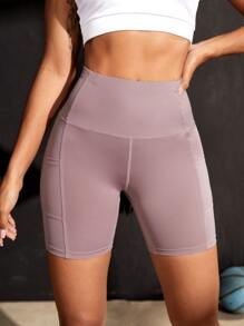 SHEIN Running Softness Polka Dot Pattern Sports Shorts With Phone Pocket - Dusty Purple - View 4