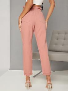 Paperbag High Waisted Cropped Skinny Jeans - Dusty Pink - View 2