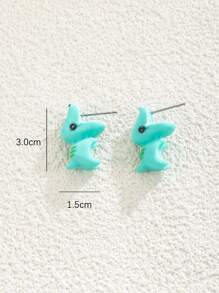 2入組/套卡通樹脂綠色恐龍耳釘,女士休閒配件 - 綠色 - 查看 4