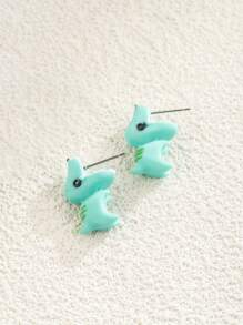 2入組/套卡通樹脂綠色恐龍耳釘,女士休閒配件 - 綠色 - 查看 5