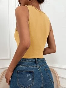 SHEIN LUNE Solid Rib Knit Tank Top - Yellow - View 2