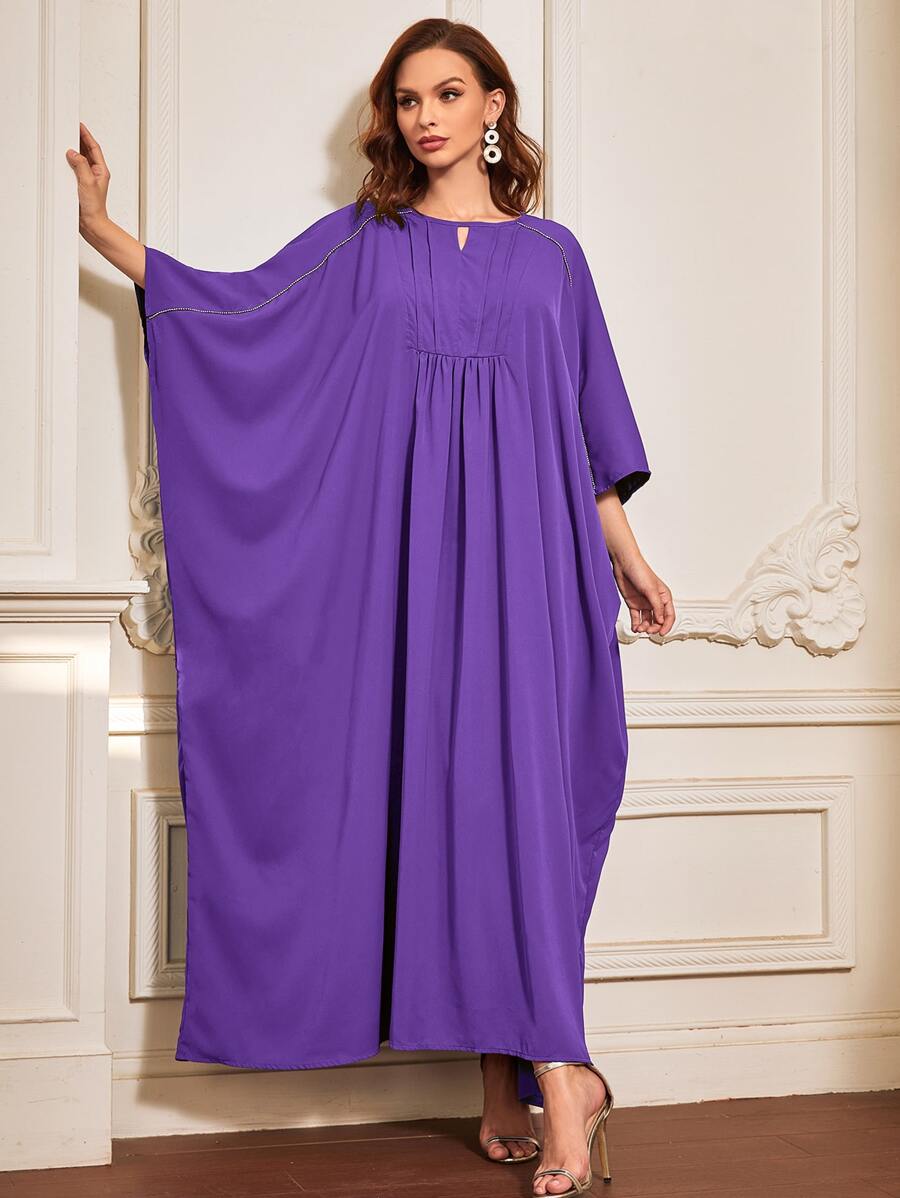 Al Najma Keyhole Back Batwing Sleeve Kaftan - Purple - View 1
