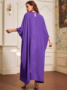 Al Najma Keyhole Back Batwing Sleeve Kaftan - Purple - View 2