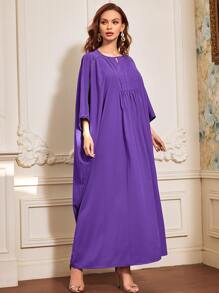 Al Najma Keyhole Back Batwing Sleeve Kaftan - Purple - View 3