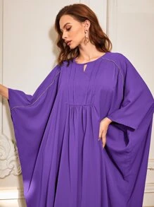 Al Najma Keyhole Back Batwing Sleeve Kaftan - Purple - View 4