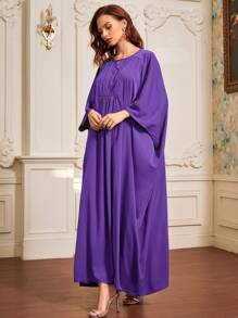 Al Najma Keyhole Back Batwing Sleeve Kaftan - Purple - View 5