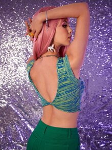 SHEIN ICON 雜色針織扭結鏤空短款背心 - 彩色 - 查看 2