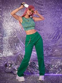 SHEIN ICON 雜色針織扭結鏤空短款背心 - 彩色 - 查看 3