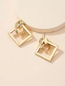 几何设计耳环 - 金黃色 - 查看 2