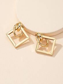 几何设计耳环 - 金黃色 - 查看 3