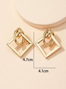 几何设计耳环 - 金黃色 - 查看 4