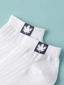 5pairs Men Leaf Detail Ankle Socks - White - View 2