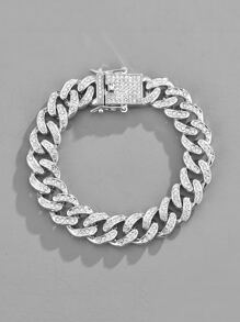 適合女士男士流行龐克嘻哈風格搖滾派對全水鑽華麗裝飾手鏈合金材料適合派對 - 銀色 - 查看 2