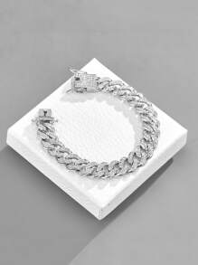 適合女士男士流行龐克嘻哈風格搖滾派對全水鑽華麗裝飾手鏈合金材料適合派對 - 銀色 - 查看 3