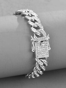 適合女士男士流行龐克嘻哈風格搖滾派對全水鑽華麗裝飾手鏈合金材料適合派對 - 銀色 - 查看 4