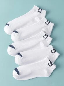 5pairs Men Leaf Detail Ankle Socks - White - View 1