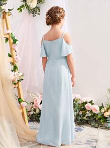 SHEIN 女孩挖肩超長A字連衣裙 - 淺藍色 - 查看 2