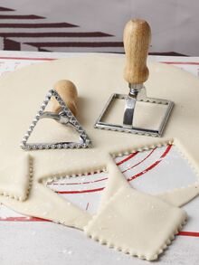 1set Ramandan Square & Triangle Shape Combination 2pcs Wooden Handle Zinc Alloy Dumpling & Noodle Cutter Set, Dumpling & Noodle Cutter 2pcs Set, Zinc Alloy Dumpling Mould, Baking Tool For Home Kitchen - Multicolor - View 3