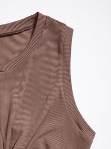 SHEIN Unity unicolor girante delantero Top tank corto & Shorts - Marrón Mocha - Ver 4