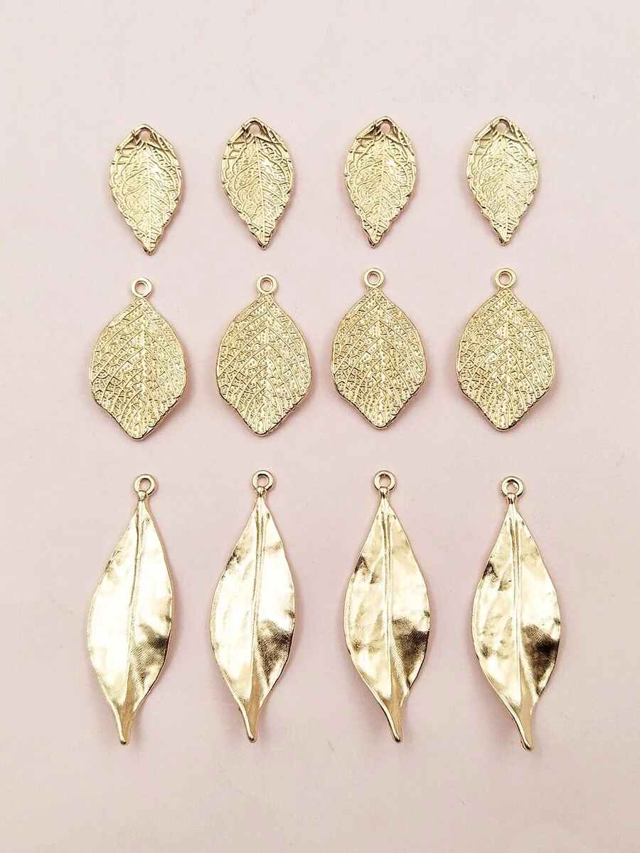 12 件合金 DIY 葉子吊墜 - 金黃色 - 查看 1