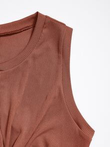 SHEIN Unity Solid Twist Front Crop Tank Top & Shorts - Brown - View 6