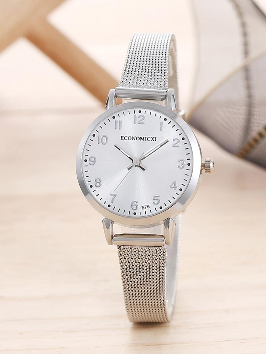 ECONOMICXI 新概念女士石英表时尚潮流明星学生韩版数字罗马钢表带女士手表送学生返校礼物 - 銀色 - 查看 1