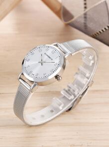 ECONOMICXI 新概念女士石英表时尚潮流明星学生韩版数字罗马钢表带女士手表送学生返校礼物 - 銀色 - 查看 3