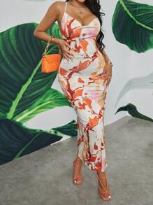 SHEIN SXY Đầm Lộ Lưng Hội Chữ thập Cà vạt nhuộm Boho - Nhiều màu - Xem 1