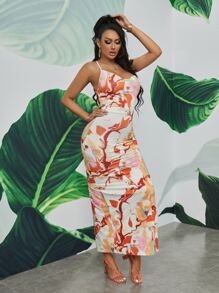 SHEIN SXY Đầm Lộ Lưng Hội Chữ thập Cà vạt nhuộm Boho - Nhiều màu - Xem 4