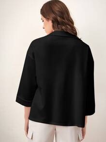 Seusyu Drop Shoulder Patch Detail Shirt - Black - View 4