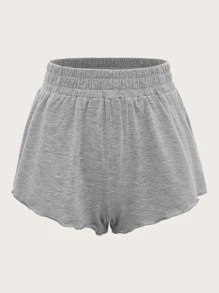 Solid Elastic Waist Lounge Shorts - Light Grey - View 1