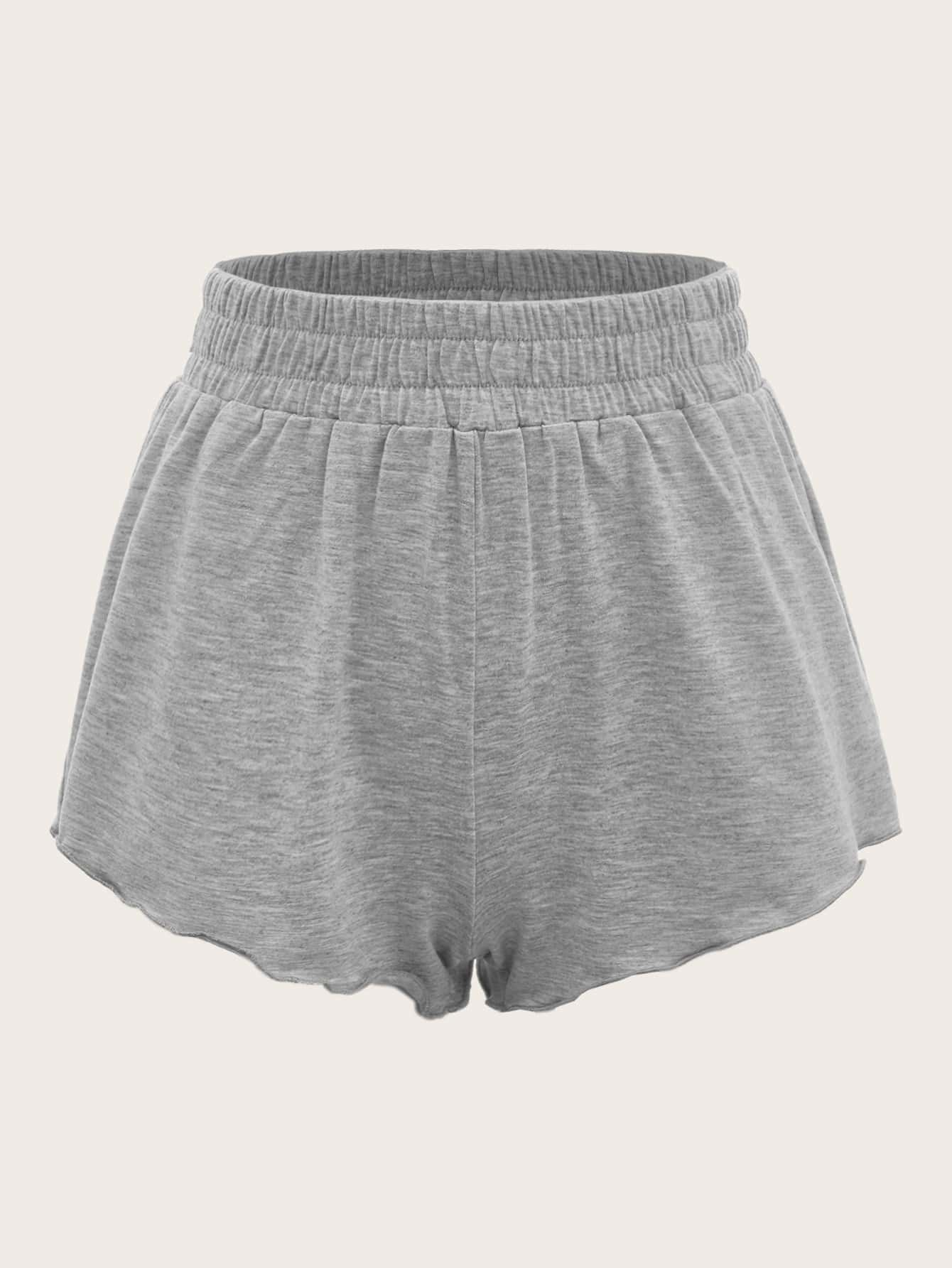 Solid Elastic Waist Lounge Shorts - Light Grey - View 1